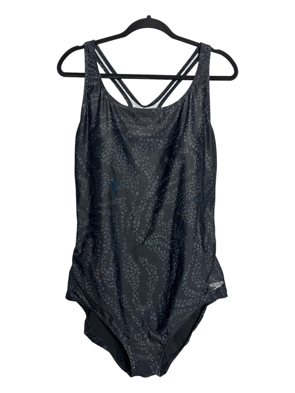Speedo Black Subtle Leopard Print Racerback One Piece Swimsuit, Size 18 - Picture 1 of 14